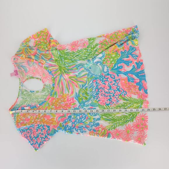 Lilly Pulitzer Michele Top Multi More Lovers Coral Keyhole Shirt - Size S - GUC - Picture 10 of 10